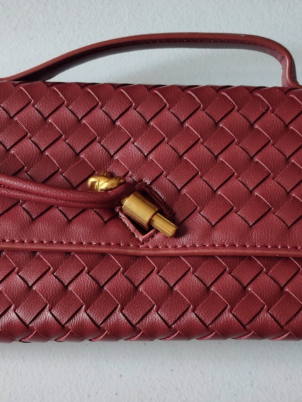 Source Unknown Woven Clutch in Burgundy with Gold Hardware